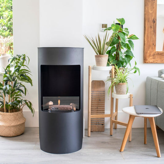 Stow Back Biofire n Living Room with plants