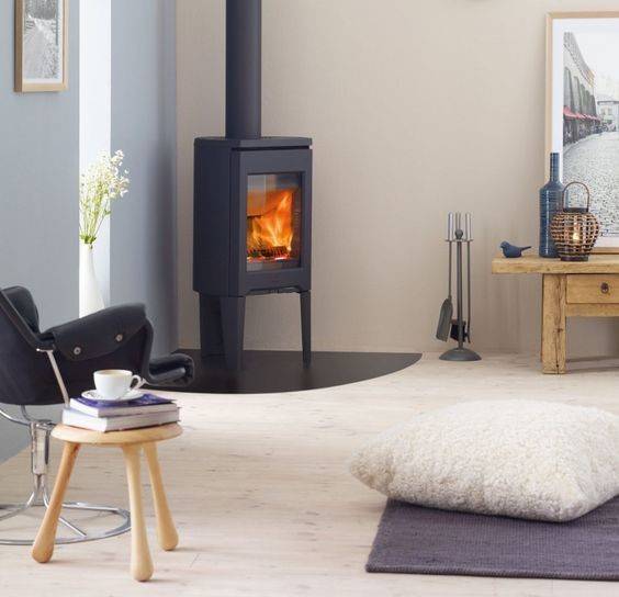 Corner wood burning stove