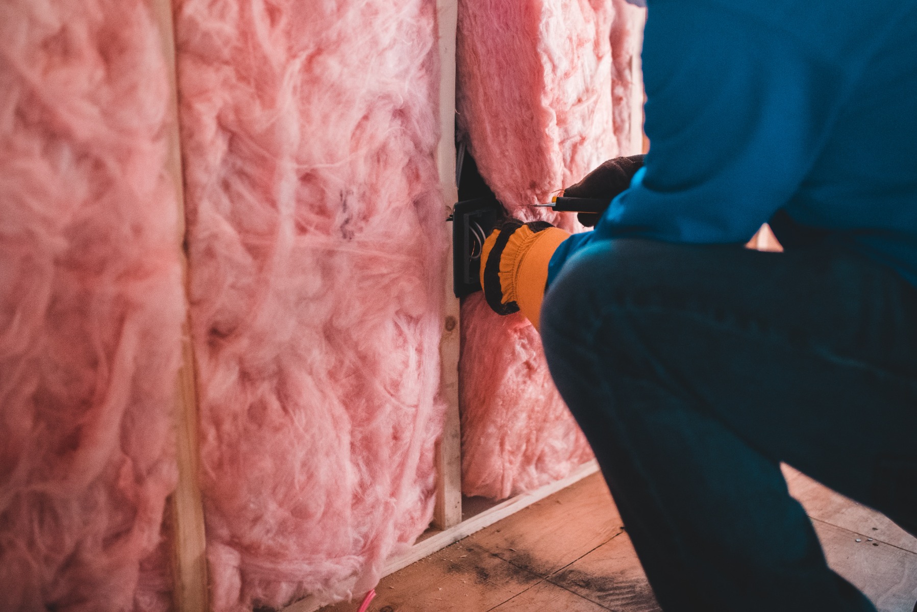 Professional room insulation in process