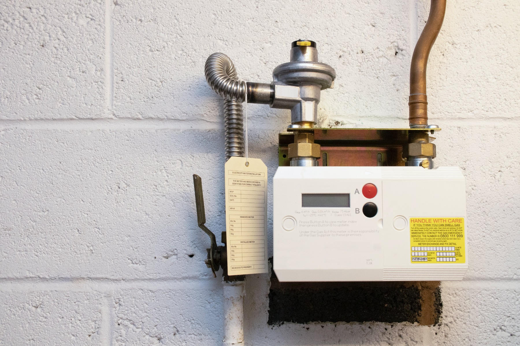 Gas meter installed on the wall