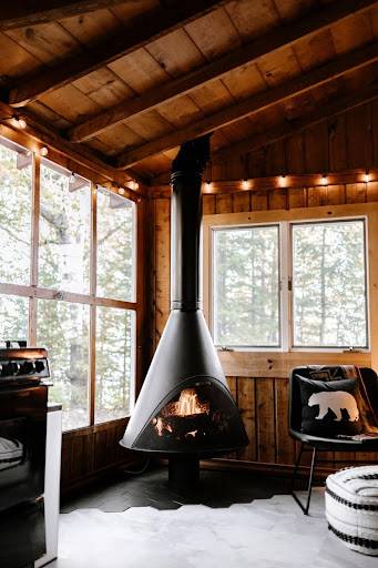 modern wood burning stove hearth