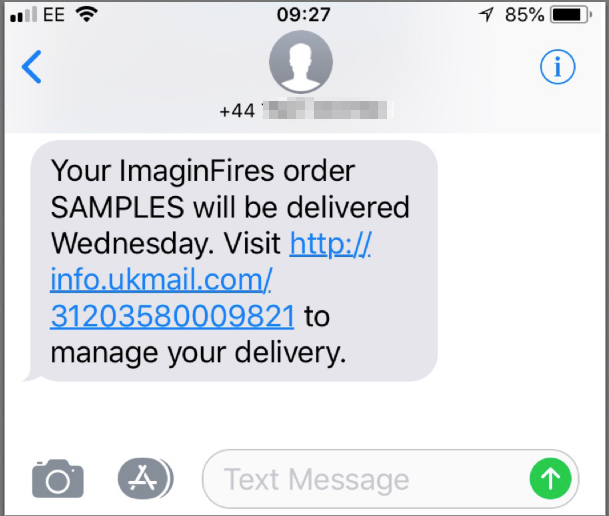 UK Mail Text Message 1